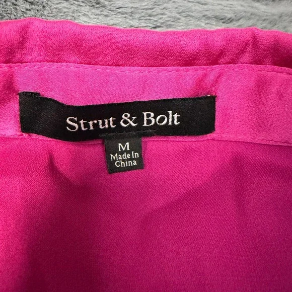 Strut & Bolt Magenta Pink Satin Wrap Mini Dress Long Sleeve Ruched Size M - Picture 4 of 6